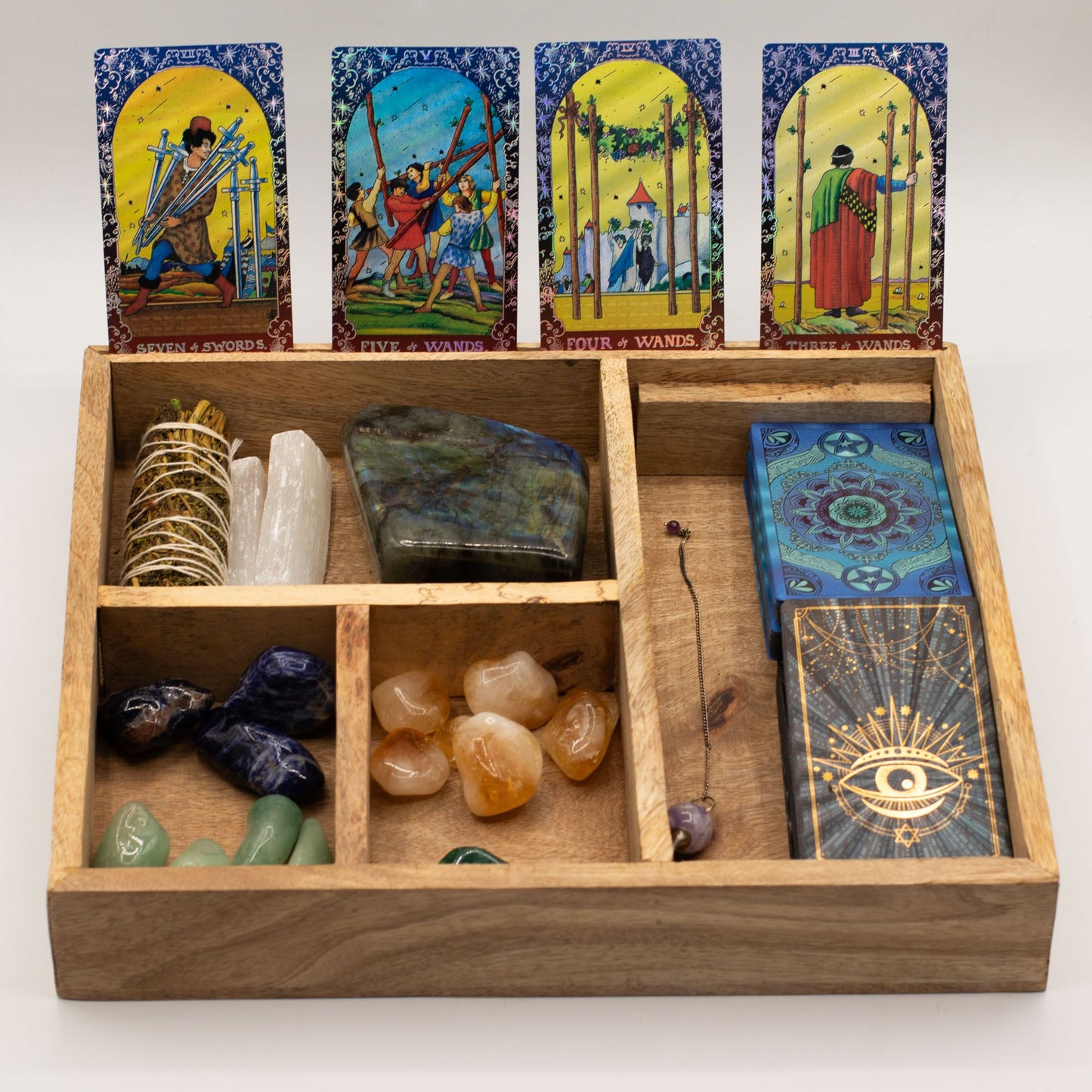 Spirit Etched Tarot Storage Box – Wide Format Deck & Crystal Holder