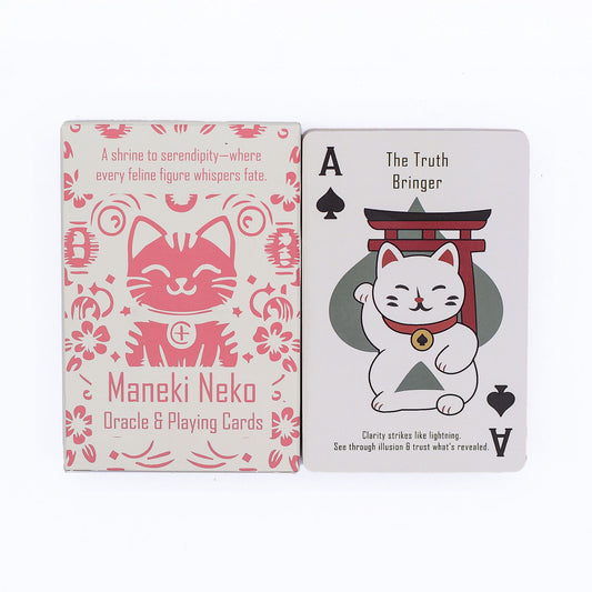 Step into the gentle world of Japanese folklore with the Fortune Cats Card Deck, a 54-card collection inspired by the legendary Maneki Neko, Japan’s beckoning cat of good fortune. Each card is beautifully illustrated with lucky cats, torii gates, and soft pastel tones, blending playfulness and spirituality in perfect harmony.

Both a game and a guide, this unique deck offers endless possibilities — from traditional card play to daily fortune-telling and mindful reflection. Each draw invites you to connect w