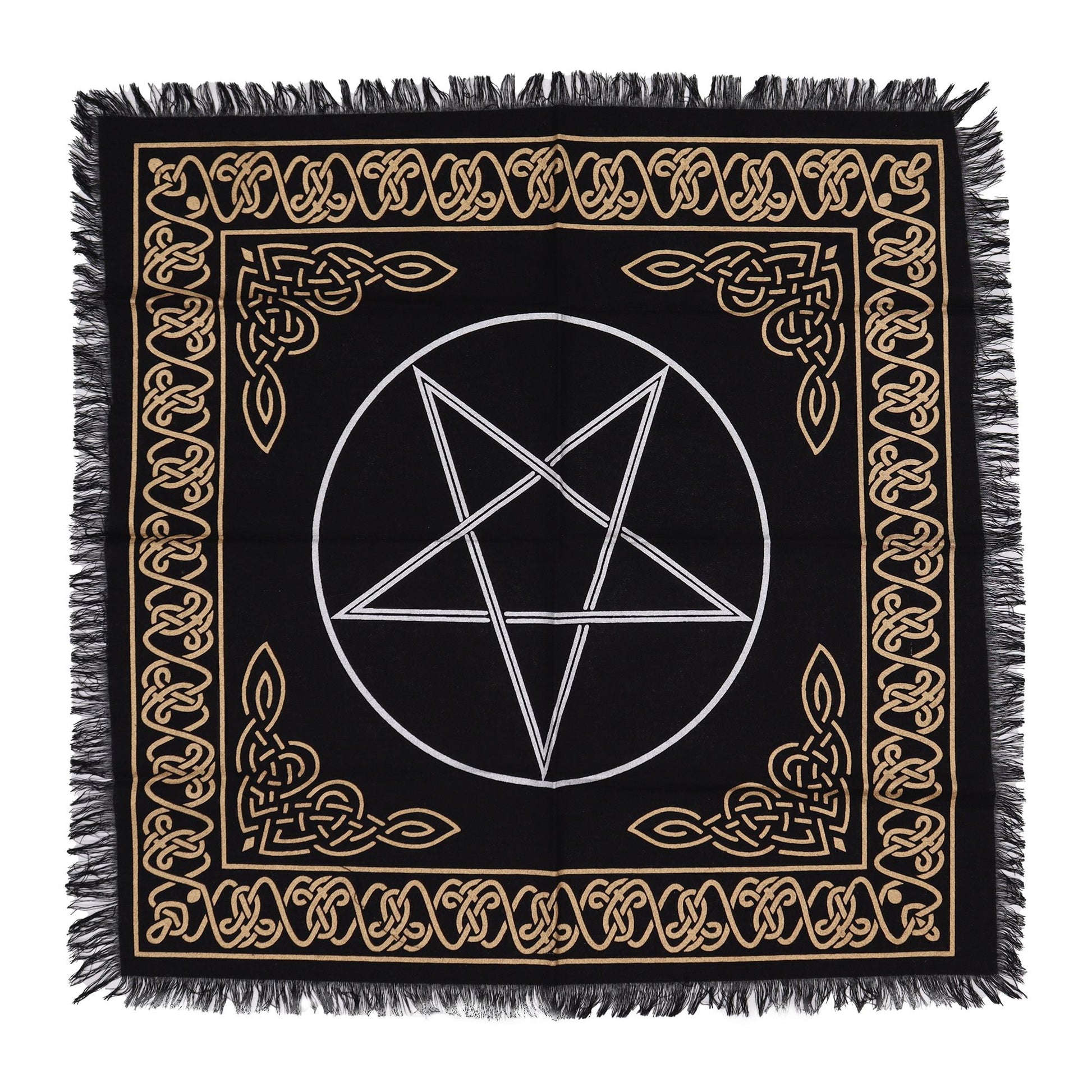 “Five points, one circle, infinite protection and balance.”

This Mystic Fringed Altar Cloth – Pentagon is a sacred 50cm x 50cm cotton cloth, designed to empower your rituals, spellwork, and meditative practices. The pentagon, an ancient symbol in magical traditions, represents the five elements—earth, air, fire, water, and spirit—woven together in harmony. Its geometric precision channels balance, protection, and focused energy within your sacred space.

In folklore and witchcraft, the pentagon (often conn