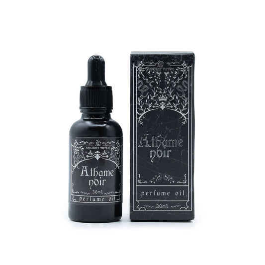 Athame Noir perfume oil by Ancient Witch. Clean aromatics, soft florals and powdery musk create a calm, modern ritual fragrance.