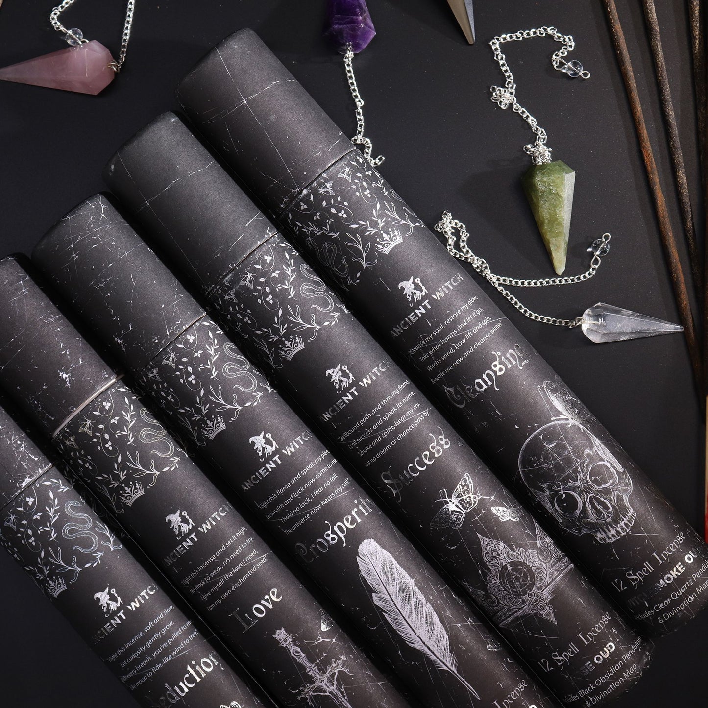 Cleansing Spell Incense – Smoky Oud Ritual Set with Rock Crystal Pendulum