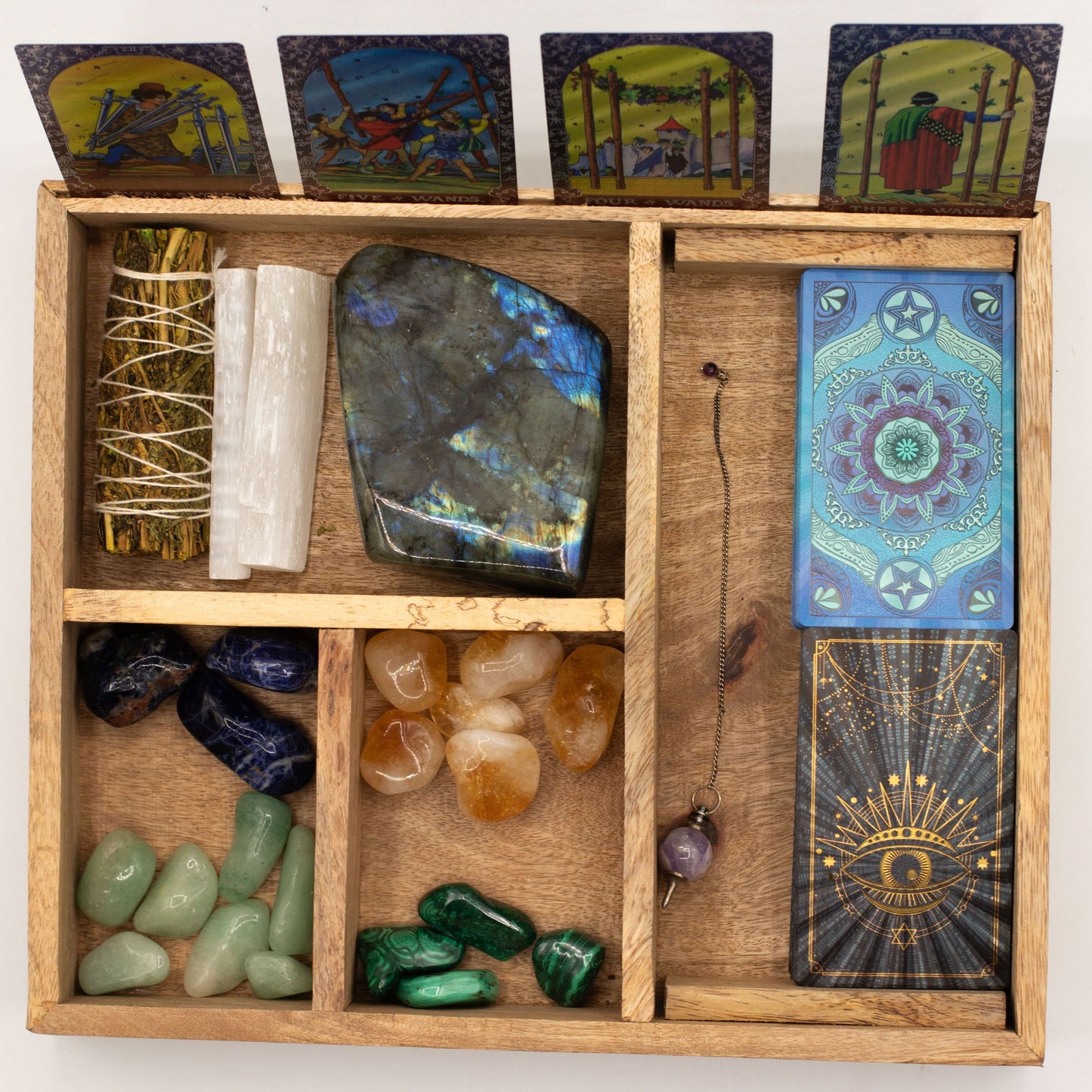 Spirit Etched Tarot Storage Box – Wide Format Deck & Crystal Holder