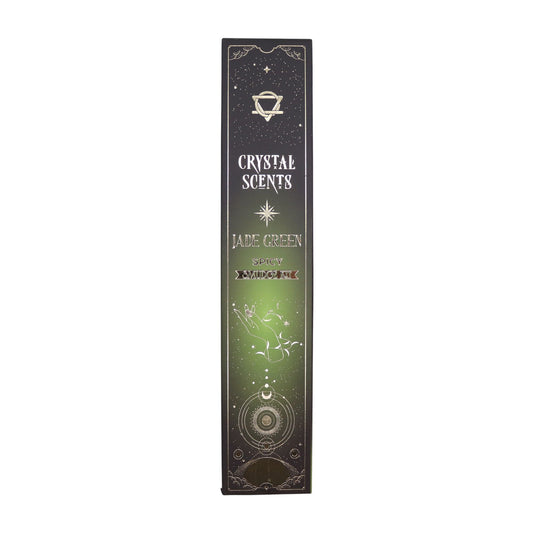 Ignite the energy of your space with this vibrant Spicy Smudge Incense set, paired with natural jade chipstones to stir vitality, clarity, and fresh movement through your home. Handcrafted in India using traditional incense-making techniques, these smudge sticks carry a warm, lively, aromatic heat—perfect for days when you crave motivation, vibrancy, and a touch of spirited magic.

Within each striking green celestial-themed sleeve, you’ll find ten smudge sticks (approx. 20 cm) wrapped in printed protective