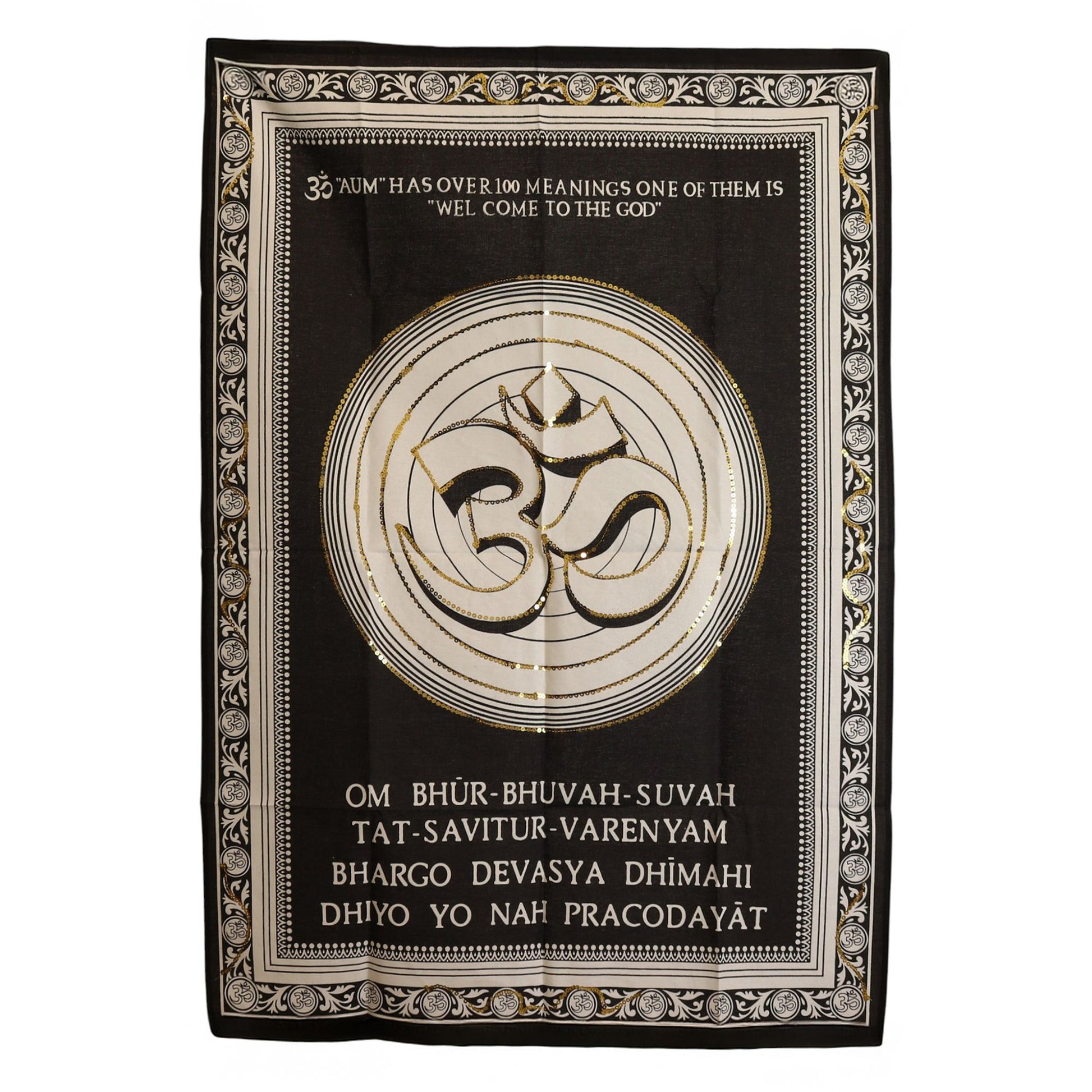 Invite divine presence and spiritual harmony into your home with this Om – Welcome to the God Cotton Wall Art, a beautifully crafted tapestry honouring the sacred sound Om, the primordial vibration of the universe. Featuring traditional artwork and rich symbolic detailing, it radiates peace, reverence, and timeless spiritual energy.

Handmade in India and sized at 70 x 110 cm, this lightweight cotton hanging is easy to display, making it perfect for meditation rooms, yoga studios, altar spaces, prayer corne