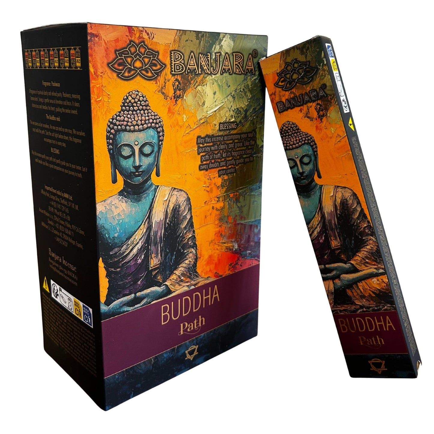 Crafted in India with intention and care, Banjara Buddha – Path Incense offers a herbal, lightly spiced aroma designed to steady the spirit and sharpen inner clarity. Each pack contains around 12 slow-burning sticks, releasing a calming fragrance that supports grounding, strength, and focused determination—perfect for witches walking new paths or embracing fresh chapters in life.

Blended from natural ingredients and ethically sourced materials, these incense sticks create a steady, soothing atmosphere idea