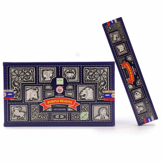 Indulge your senses with Super Hit Purple Beauty Incense. Each 15gm pack contains approximately 12 handcrafted sticks from India, designed to enhance meditation, yoga, and energy healing rituals.

Purple Beauty is celebrated in folklore for its enchanting and balancing aroma, associated with intuition, spiritual insight, and emotional healing. Lighting these incense sticks invites serenity, clears negative energy, and supports a harmonious, mindful environment.

Perfect for spiritual practitioners, these st