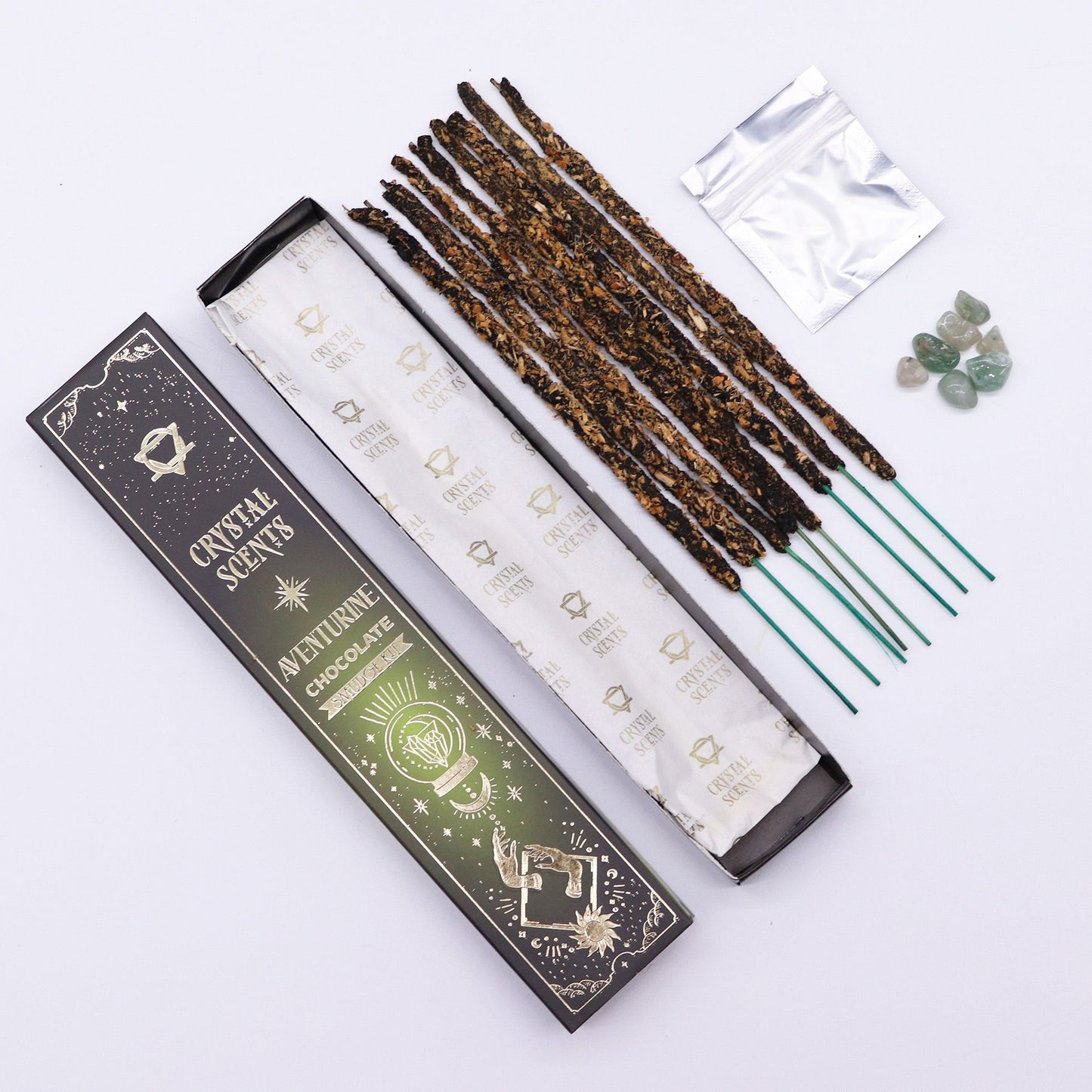 Chocolate Smudge Incense with Aventurine – Warm Sweet Ritual Aroma Set