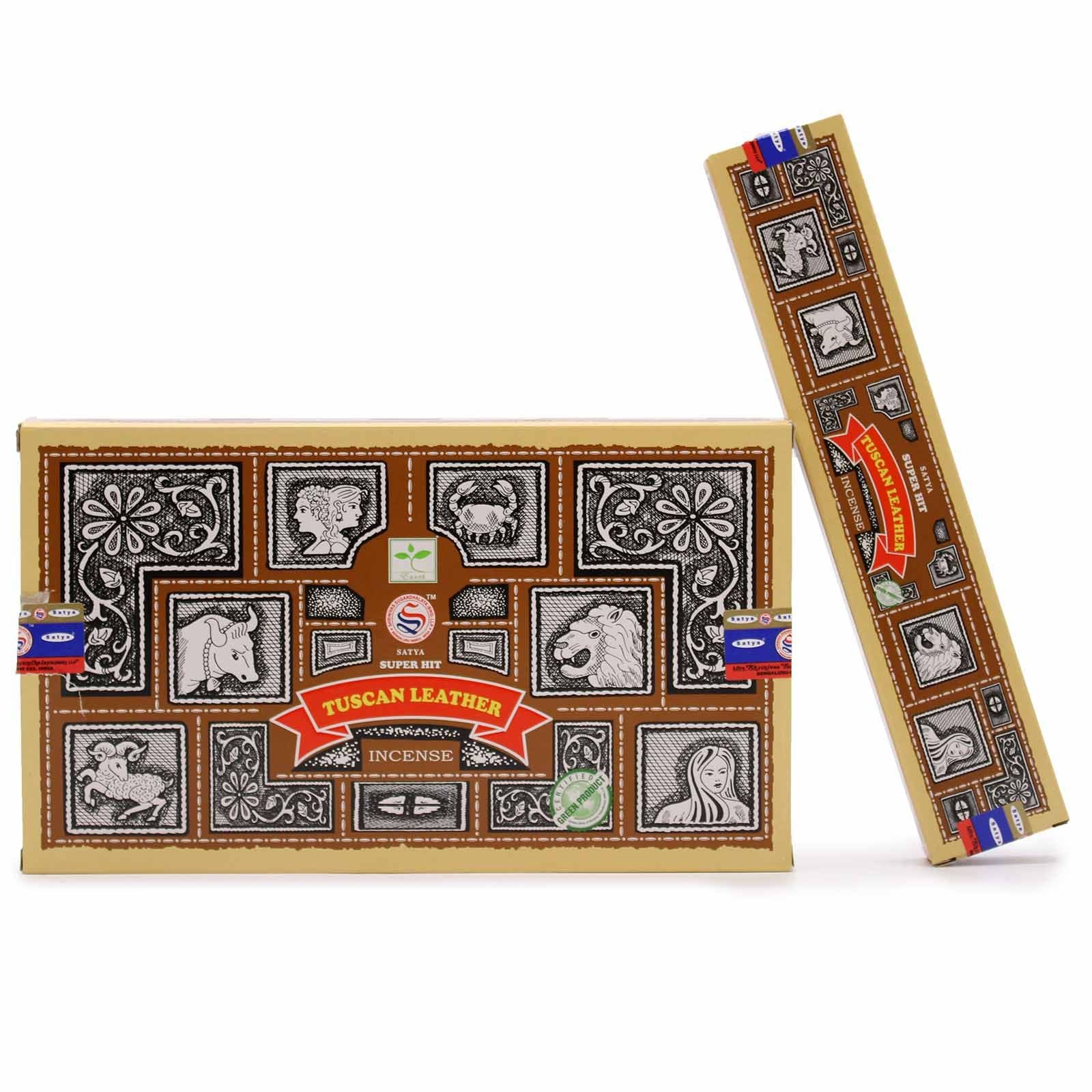 Immerse yourself in the deep, warm aroma of Super Hit Tuscan Leather Incense. Each 15gm pack contains approximately 12 handcrafted sticks from India, designed to enrich meditation, yoga, and energy healing rituals.

Tuscan Leather incense is inspired by traditional Italian craftsmanship and Indian aromatic mastery. In folklore, its rich, leathery scent symbolizes strength, grounding, and resilience, making it a powerful aid for clearing negative energies and fostering focus during spiritual practice.

Ideal