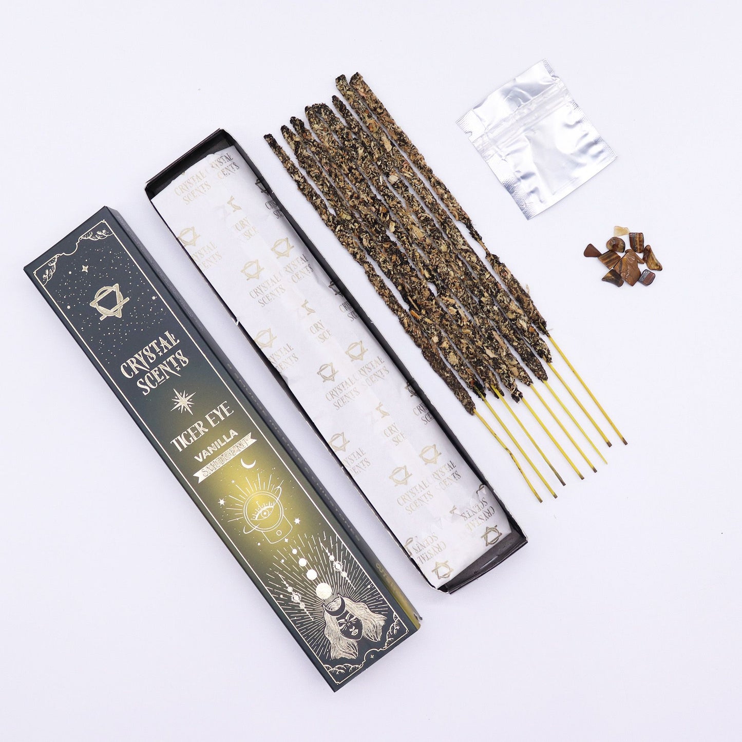 Vanilla Smudge Incense with Tiger Eye – Comforting Ritual Aroma Set