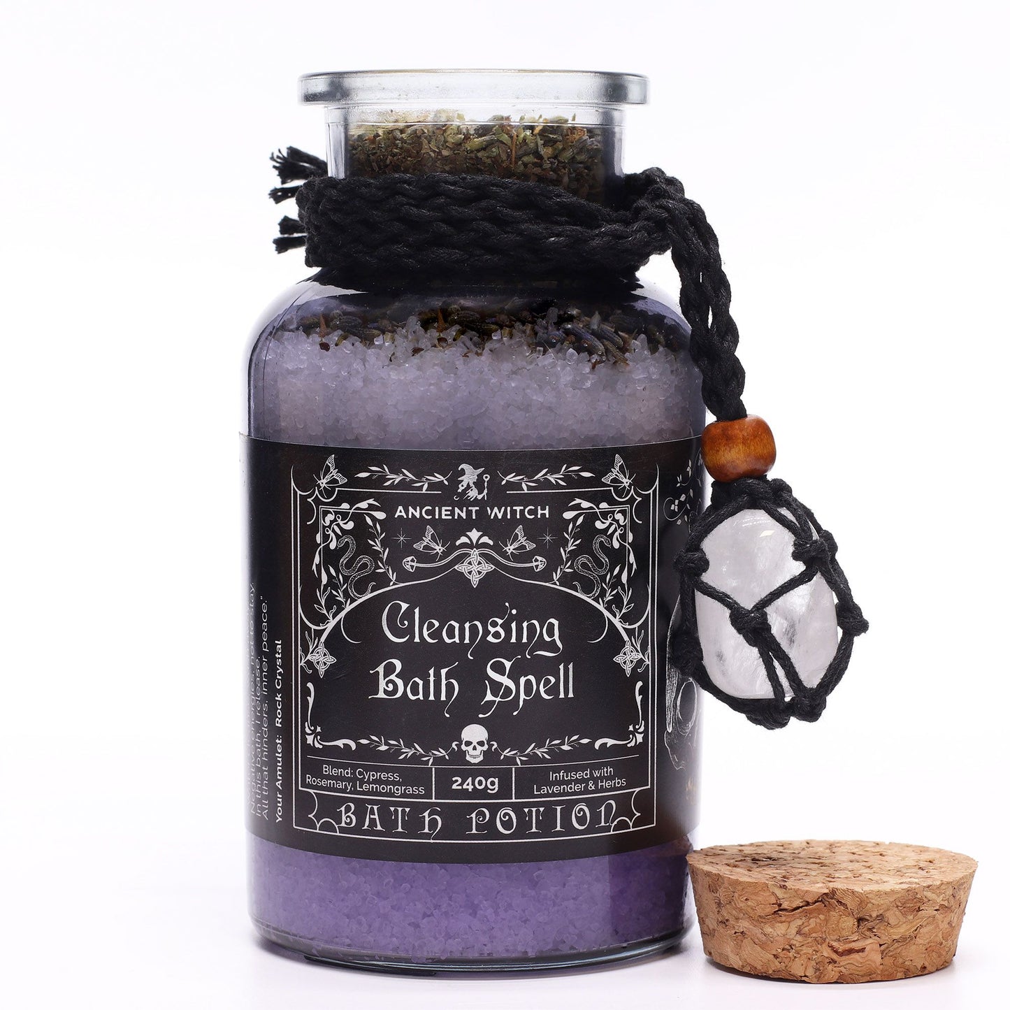 Ancient Witch Cleansing Bath Spell Potion & Rock Crystal Amulet
