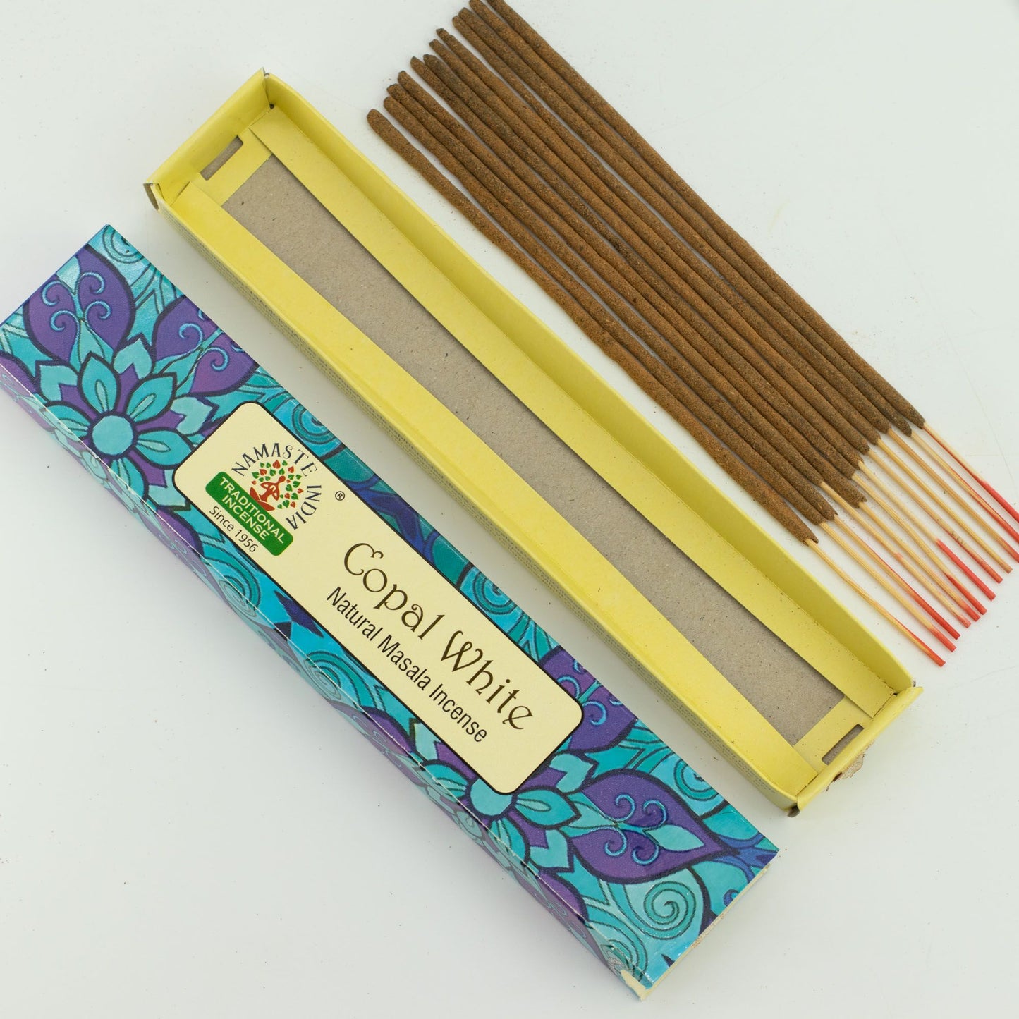 Namaste Mandala Copal White masala incense with resinous cleansing aroma. 15 handcrafted sticks ideal for meditation, yoga and relaxation.