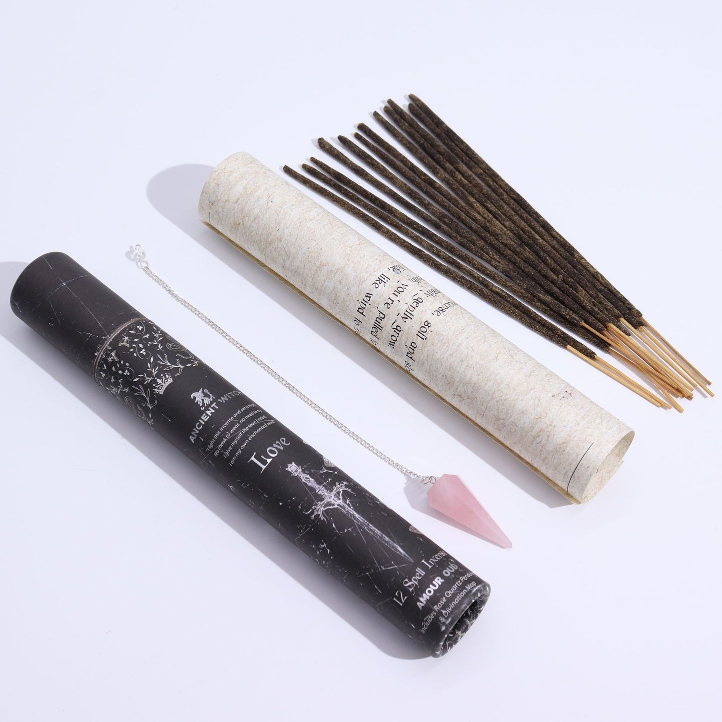 Love Spell Incense – Amour Oud Ritual Set with Rose Quartz Pendulum