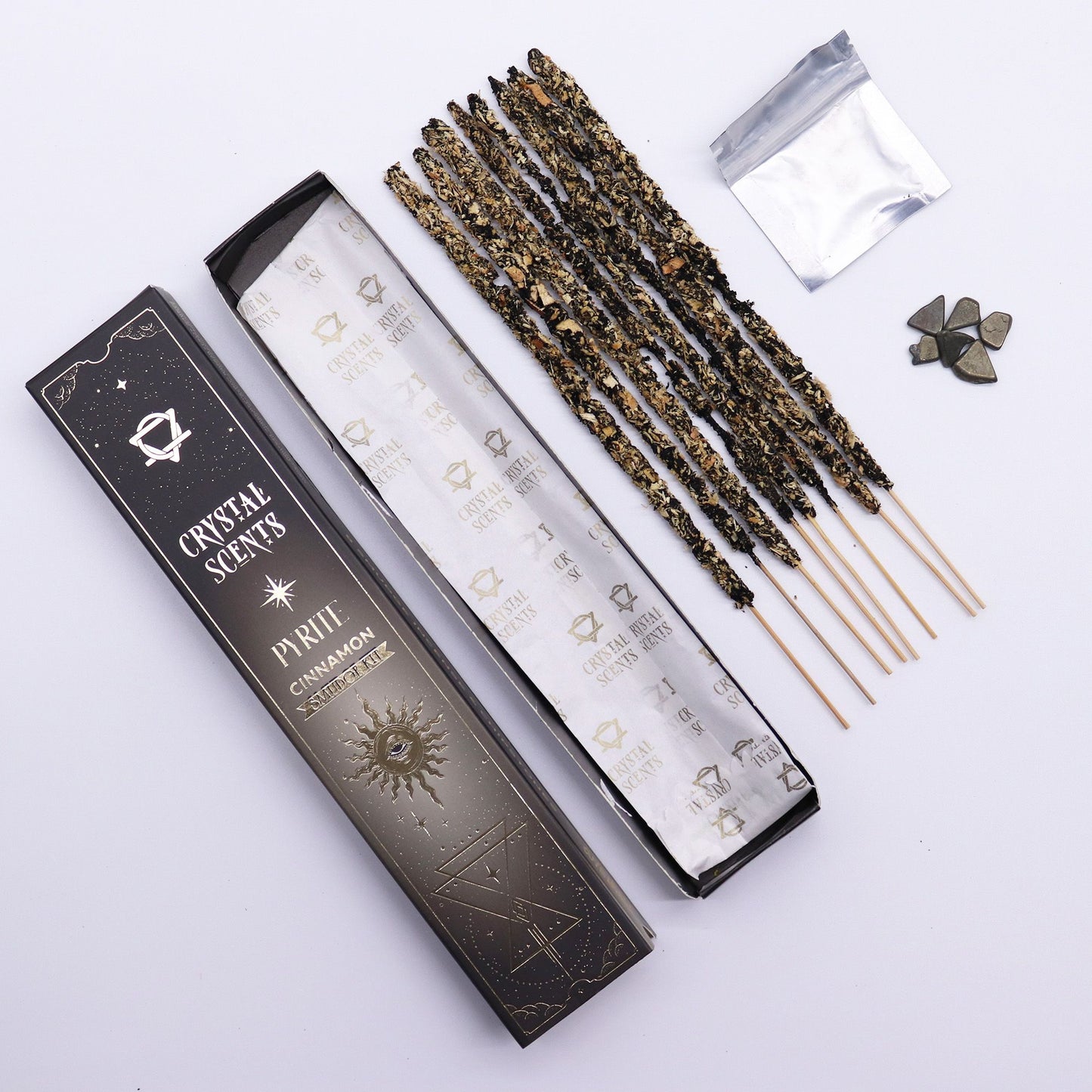 Cinnamon Smudge Incense with Pyrite – Warm Spiced Ritual Cleansing Set