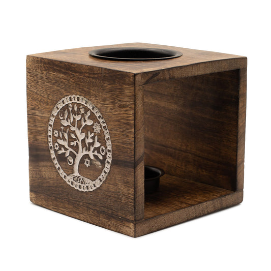 The Large Square Mango Wood Oil Burner featuring the Tree of Life is a magnificent tribute to growth, heritage, and the interconnectedness of all living things. Handcrafted from solid mango wood, it makes an impressive focal point for any mantelpiece, altar, or display shelf.

Functionality meets artistry in this design, which features a black metal bowl chosen to handle longer diffusion times. The deep basin allows for a generous mix of water and essential oils, making it perfect for busy households or pro