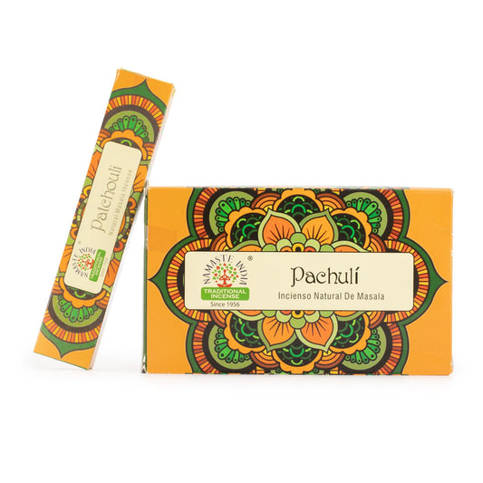Namaste Mandala Patchouli masala incense. 15 handcrafted Indian incense sticks with rich earthy aroma for meditation, relaxation and home fragrance.