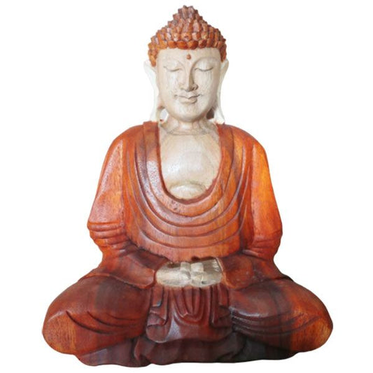 The hand lowered to the earth is the gesture of fearlessness, grounding truth and strength.

This 30cm Buddha statue is carved entirely by hand from suar wood, shaped with devotion using the same tools and methods passed down through generations of Buddhist artisans. The smooth finish, calm expression, and careful detailing reflect weeks of patient work, making each piece unique.

The Buddha is depicted in the Bhumisparsha Mudra, known as the Earth-Touching Gesture or “Hand Down.” With the right hand extend