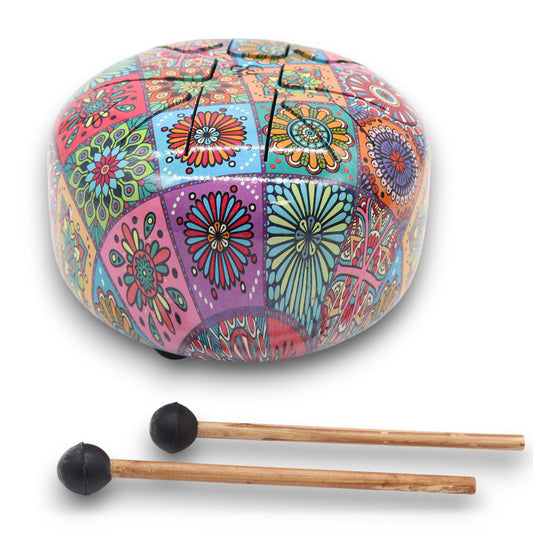 Awaken the full spectrum of your energy body with the Med Hapi Drum Multi Coloured – 17x13cm. Designed to reflect the vibrational colours of the seven chakras, this vibrant steel tongue drum radiates healing both visually and sonically. Its 8 tuned notes offer a harmonious range ideal for clearing blockages, restoring flow, and raising your vibration.

Perfect for sound healing, meditation, breathwork, and energy alignment, this drum allows you to engage your senses—seeing colour, feeling tone, and hearing 