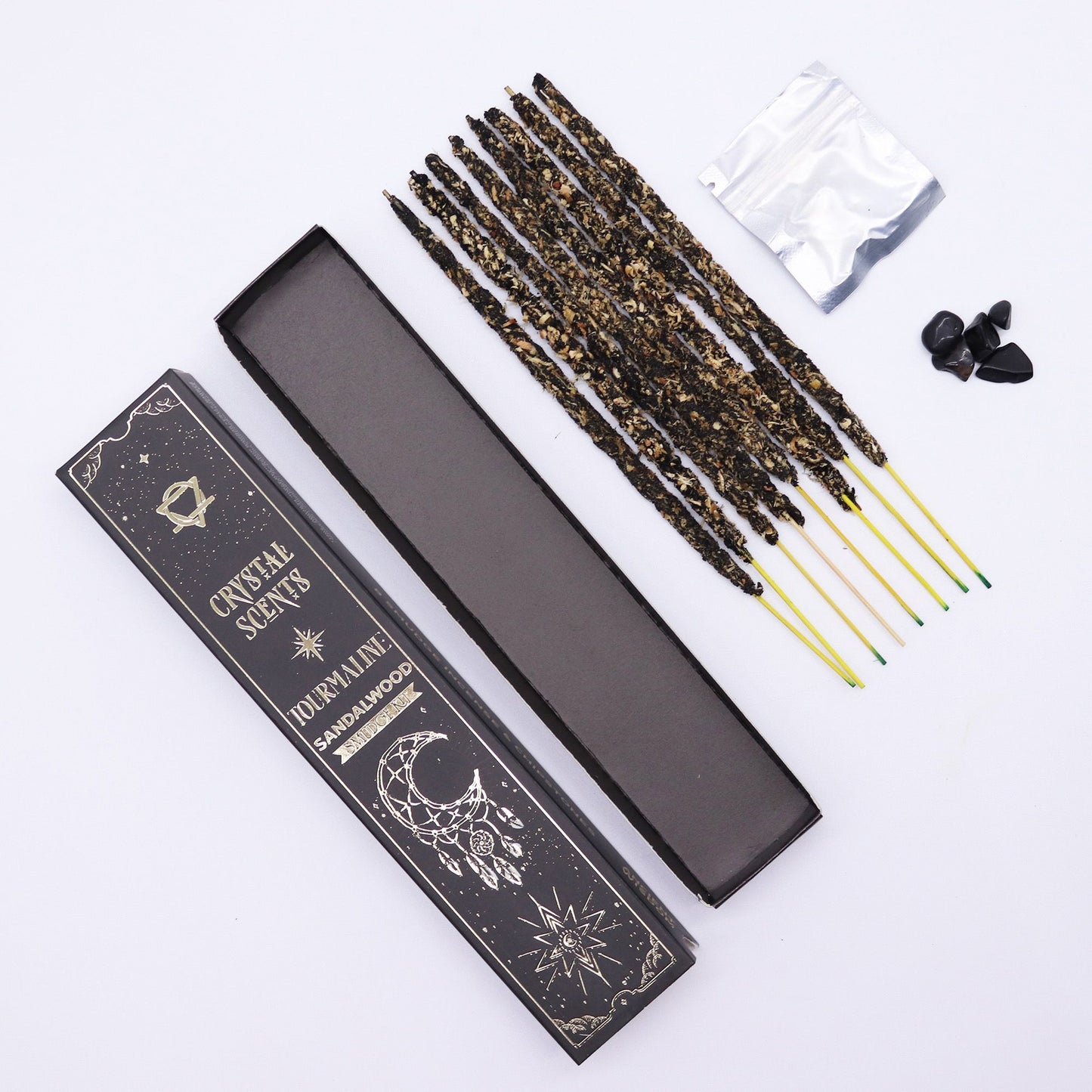 Sandalwood Smudge Incense with Tourmaline – Grounding Ritual Aroma Set