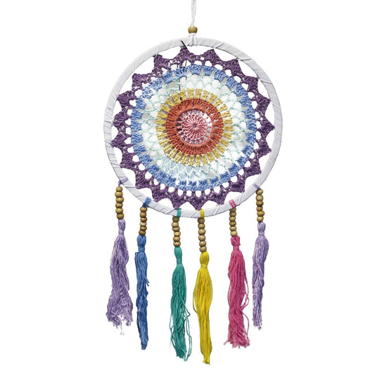 Taking the humble dream catcher to a higher spirit, this design is inspired by the sacred payung temple umbrellas of Bali. Just as each temple umbrella is used to shield from evil spirits and invite blessings, this dream catcher serves as a guardian of the night.

Traditionally, Native peoples believe the dream catcher filters the dreams of the night. The good are guided safely through the woven web, while the bad become trapped and fade away with the morning light. The Balinese, deeply connected to the spi