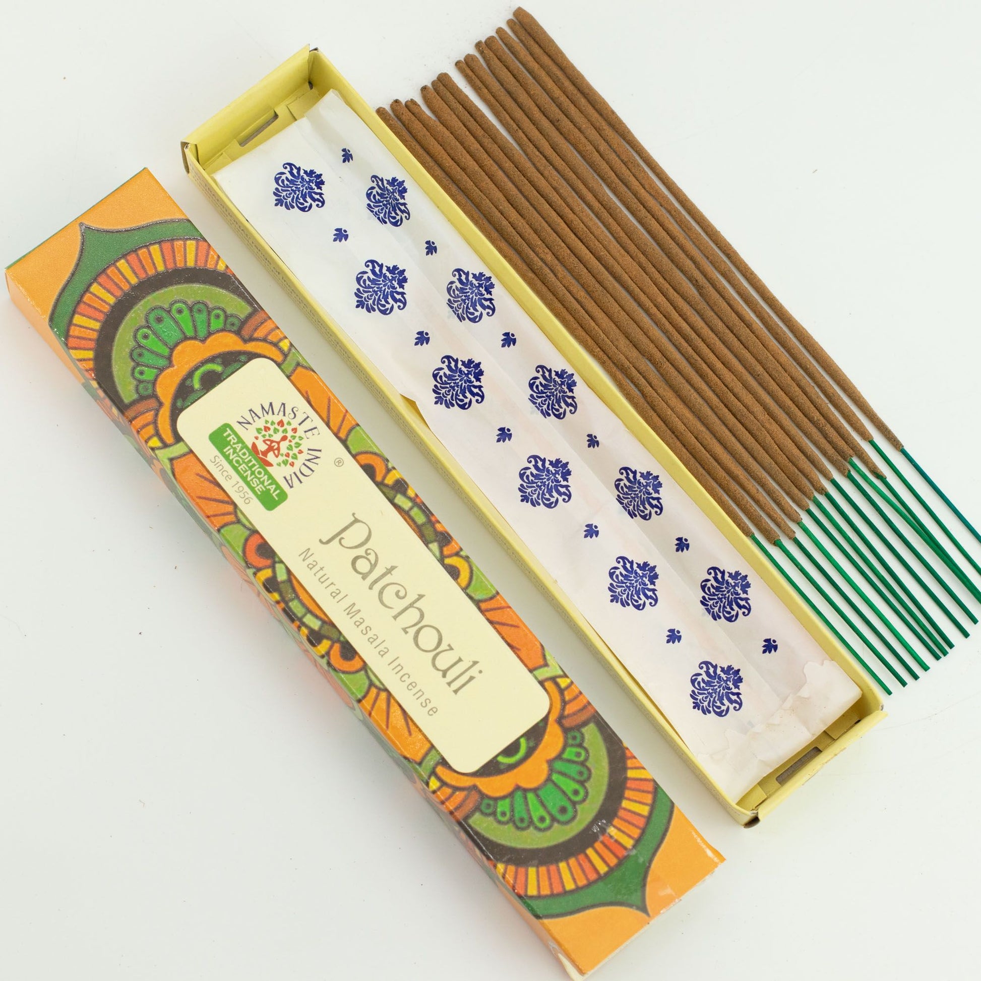 Namaste Mandala Patchouli masala incense. 15 handcrafted Indian incense sticks with rich earthy aroma for meditation, relaxation and home fragrance.