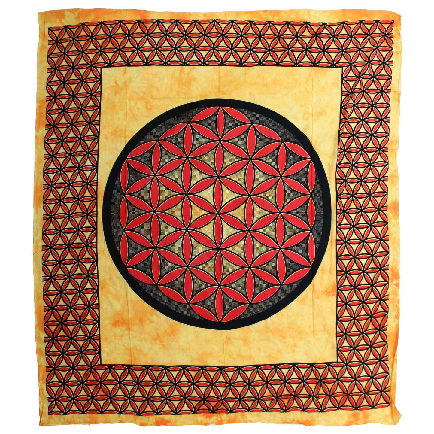 Radiating life, energy, and ancient harmony...
This Flower of Life cotton bedspread in glowing orange is more than just a textile – it’s a living pattern, pulsing with the rhythm of creation. The Flower of Life, one of the most ancient sacred symbols, is a geometric portal of protection, growth, and universal connection.

Handmade in India from soft 100% cotton, this piece brings fiery vitality to your space. Use it as a powerful wall hanging, an altar cloth for solar rituals, or a vibrant bed throw to awak