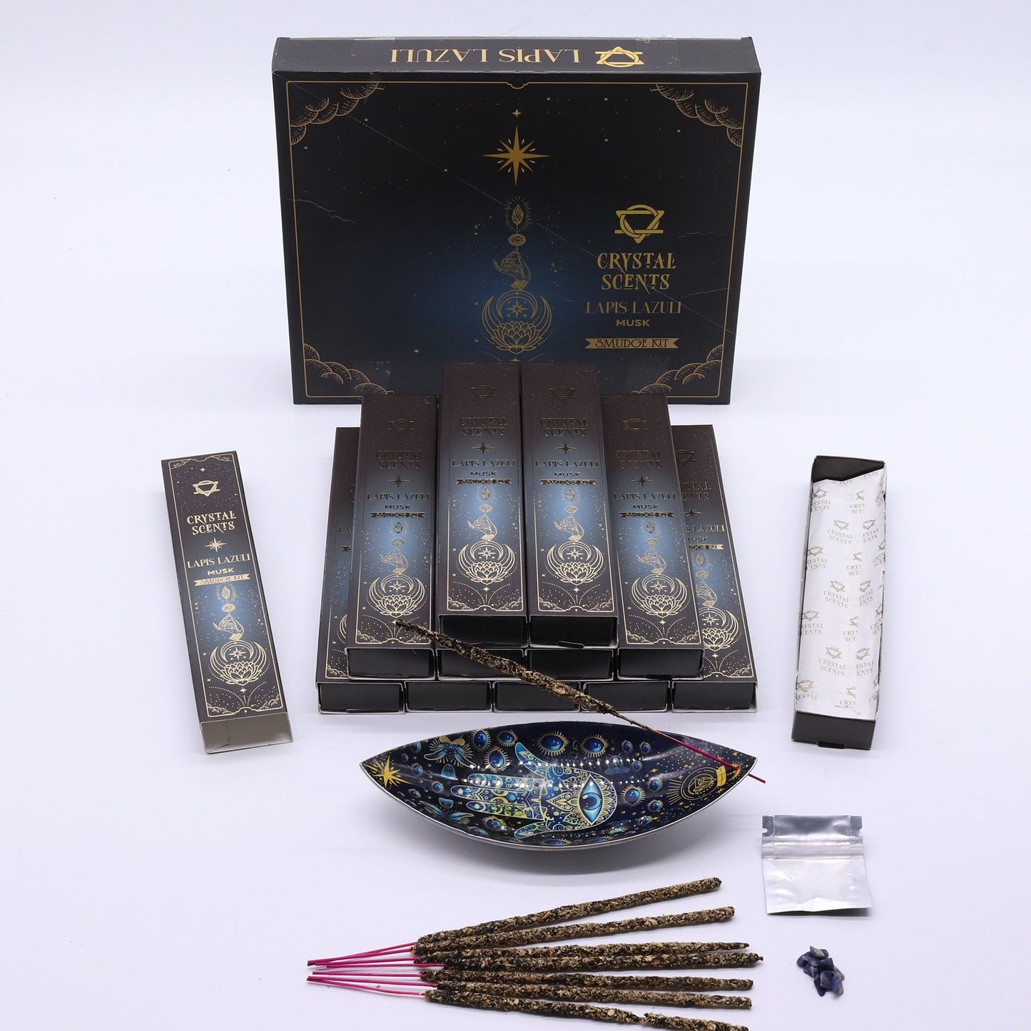 Musk Smudge Incense with Lapis Lazuli – Grounding Celestial Ritual Set