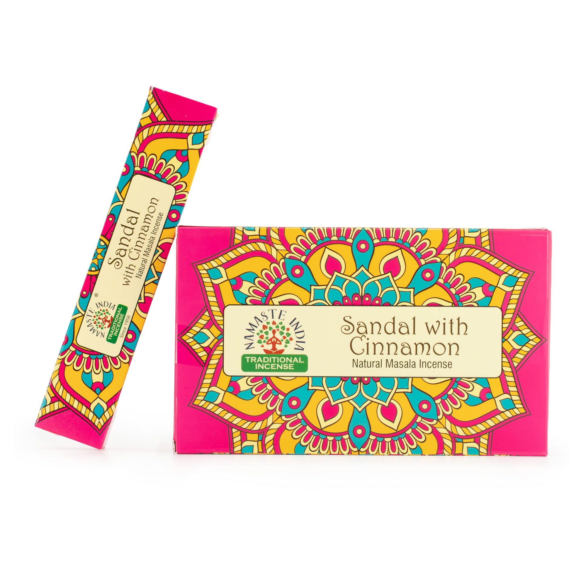 Namaste Mandala Sandalwood & Cinnamon masala incense. 15 handcrafted Indian sticks with warm woody spice aroma for meditation and relaxation.