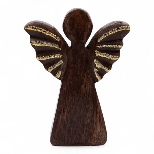 From the celestial artisans of thewitchesgarden, this Medium Mango Wood Angel radiates timeless grace and peaceful beauty. Hand-carved from natural mango wood and adorned with shimmering gold wings, it stands as a symbol of comfort, serenity, and divine protection — perfect for both gifting and personal reflection.

Crafted in India, each angel carries the unique warmth of natural wood grain and the delicate shimmer of gold detailing, blending rustic charm with heavenly elegance. At 16cm tall, it’s ideally 
