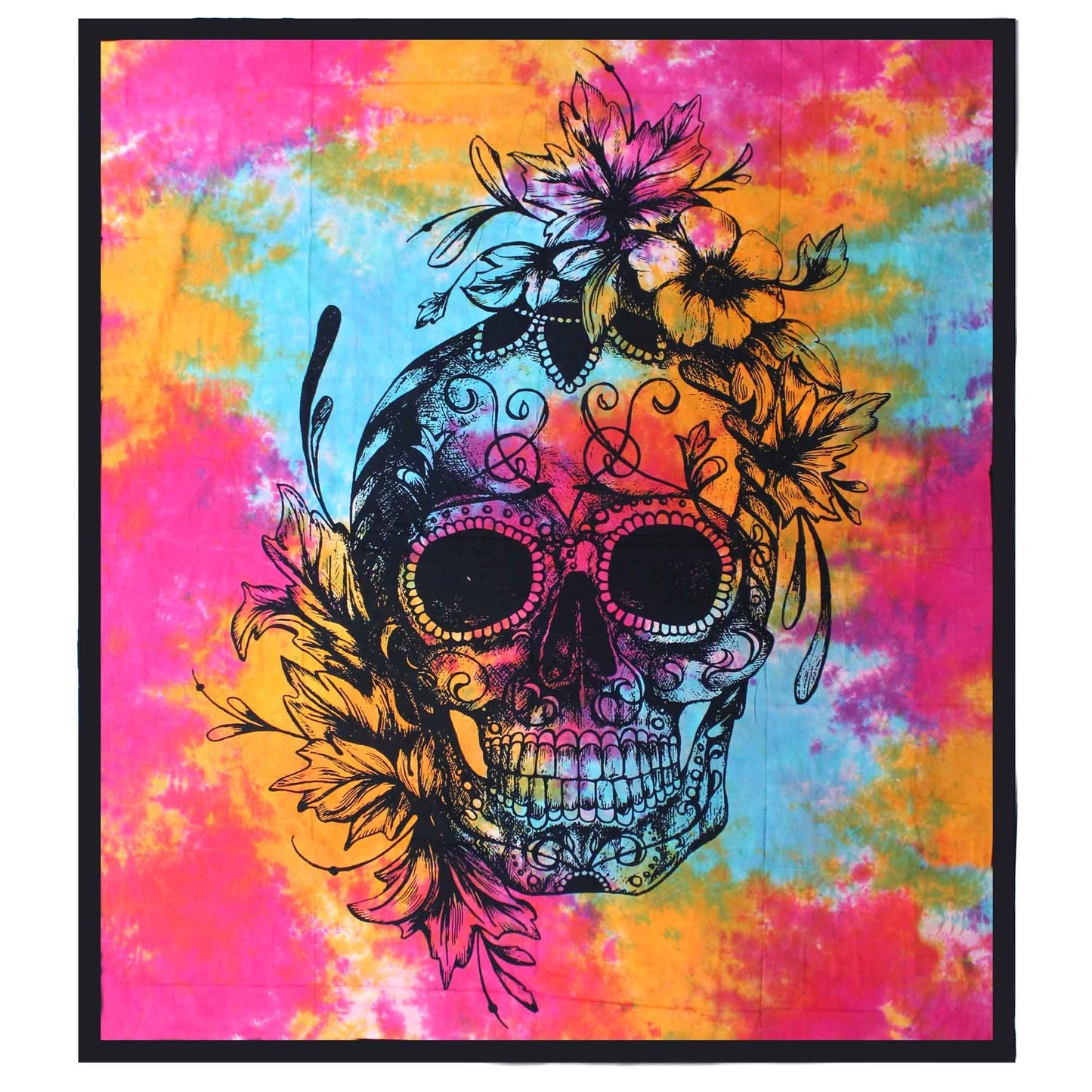 Honour the ancestors. Celebrate the cycle.
This Day of the Dead Skull cotton bedspread is a vibrant tapestry of remembrance and rebellion. Inspired by the sacred traditions of Día de los Muertos, it features a bold sugar skull design – a symbol of life, death, and everything in between.

Handmade in India from 100% soft cotton, this piece can be used as a powerful wall hanging, bedspread, or altar backdrop. With every thread, it calls in colour, memory, and spirit — a perfect companion for Samhain altars, a