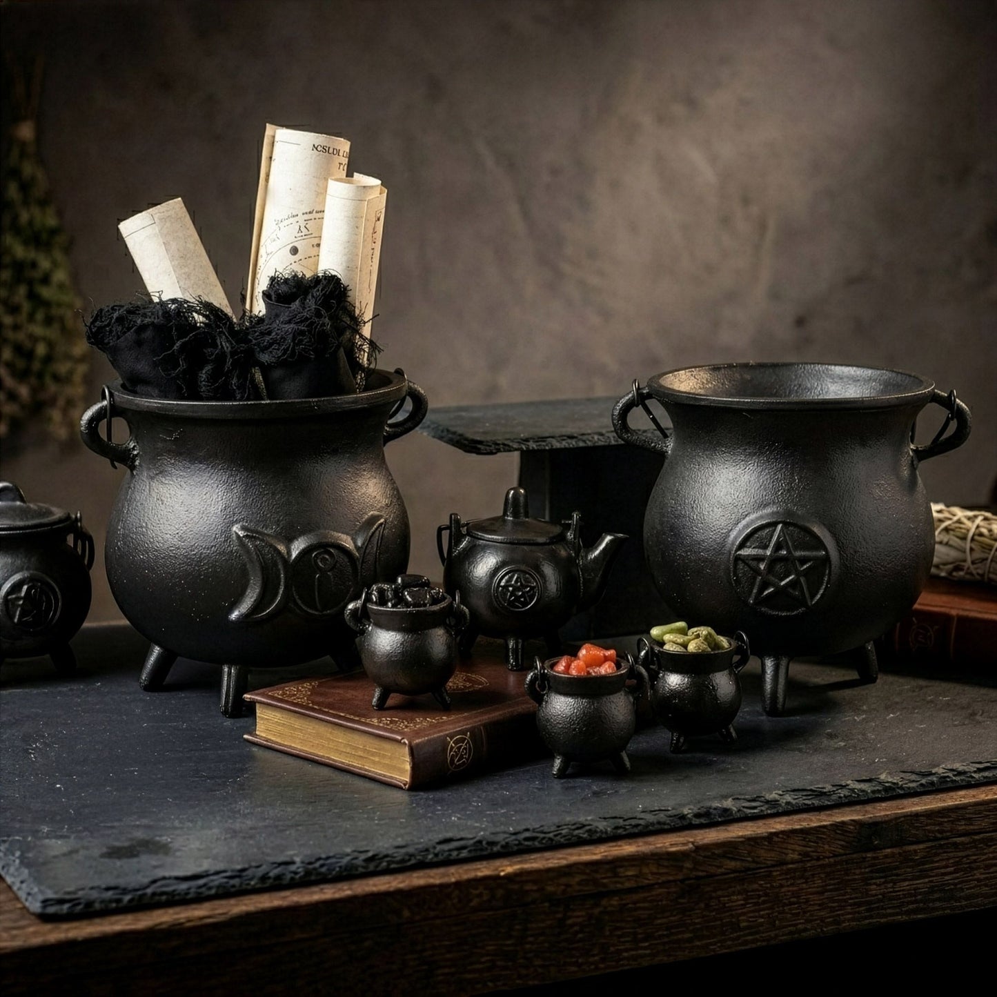 Large Cast Iron Pentagram Cauldron – Ritual & Altar Bowl