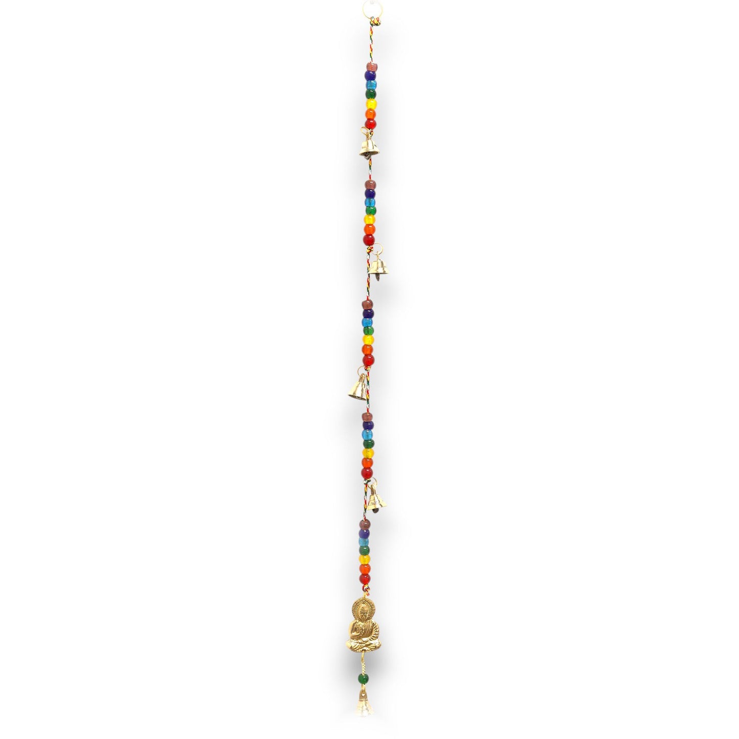 Indian Chimes - Brass Buddha with Chakra Beads String Bells 53cm