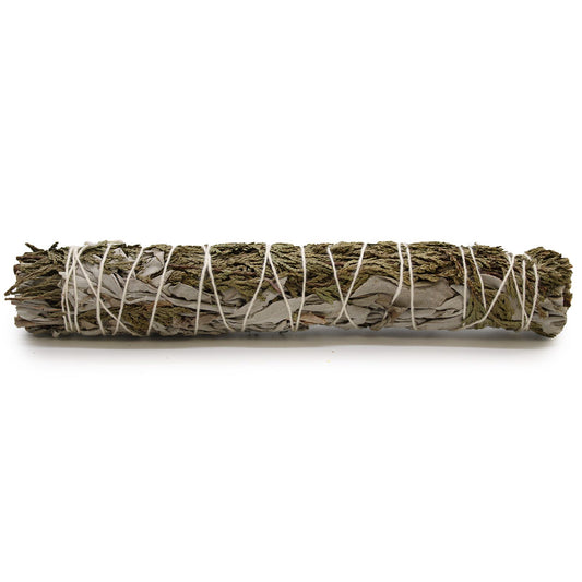 From The Witches’ Garden comes a sacred fusion of cleansing and earth energy — the White Sage & Cedar Smudge Stick. Hand-bound and measuring approximately 22cm, this powerful blend unites white sage, known for clearing negative energy, with cedar, a sacred wood revered for grounding, protection, and renewal.

Together, they create a rich, herbal aroma that purifies your surroundings while anchoring your spirit to the natural world. Ideal for ritual cleansing, meditation, and spiritual protection, this long-