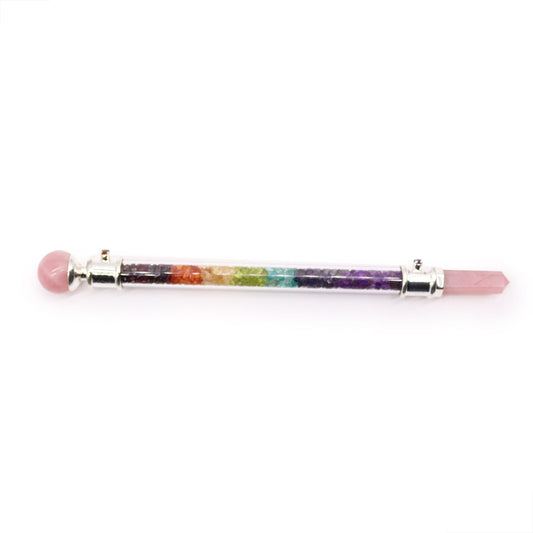 Open your heart and awaken your energy centers with the 7 Chakra Crystal Healing Wand – Rose Quartz. Handcrafted with intention, this sacred wand combines the soft, nurturing energy of Rose Quartz with seven chakra-aligned crystals to restore balance, harmony, and inner peace.

The Rose Quartz point radiates unconditional love and emotional healing, making it an ideal companion for heart-centered practices, meditation, and self-care rituals. Each chakra stone is carefully placed to guide and realign your sp