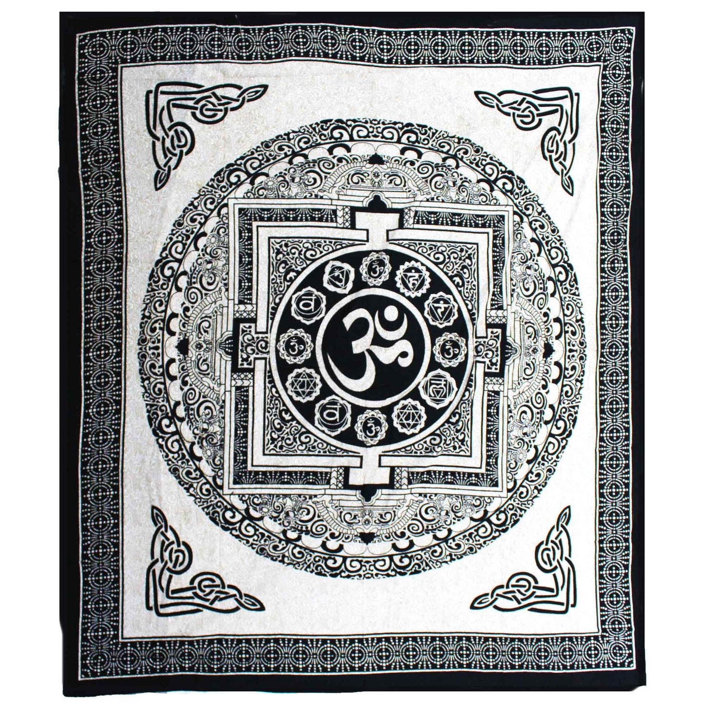 A sacred symbol, a whisper of stillness, a cloak of calm – this double cotton bedspread carries the timeless power of the OM Mandala. Woven in monochrome tones, its clean, striking design invites balance and reflection into your space.

Whether draped across your bed, hung as a protective tapestry behind your altar, or used to mark your meditation corner, this versatile textile becomes a tool of transformation. The OM at its centre calls in peace and universal vibration – perfect for grounding spells, restf