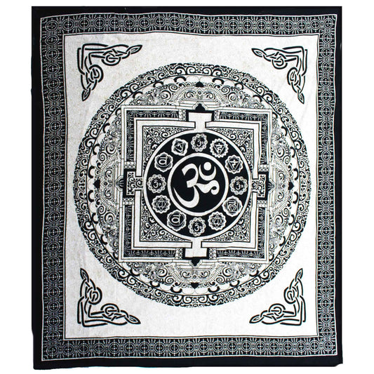 A sacred symbol, a whisper of stillness, a cloak of calm – this double cotton bedspread carries the timeless power of the OM Mandala. Woven in monochrome tones, its clean, striking design invites balance and reflection into your space.

Whether draped across your bed, hung as a protective tapestry behind your altar, or used to mark your meditation corner, this versatile textile becomes a tool of transformation. The OM at its centre calls in peace and universal vibration – perfect for grounding spells, restf