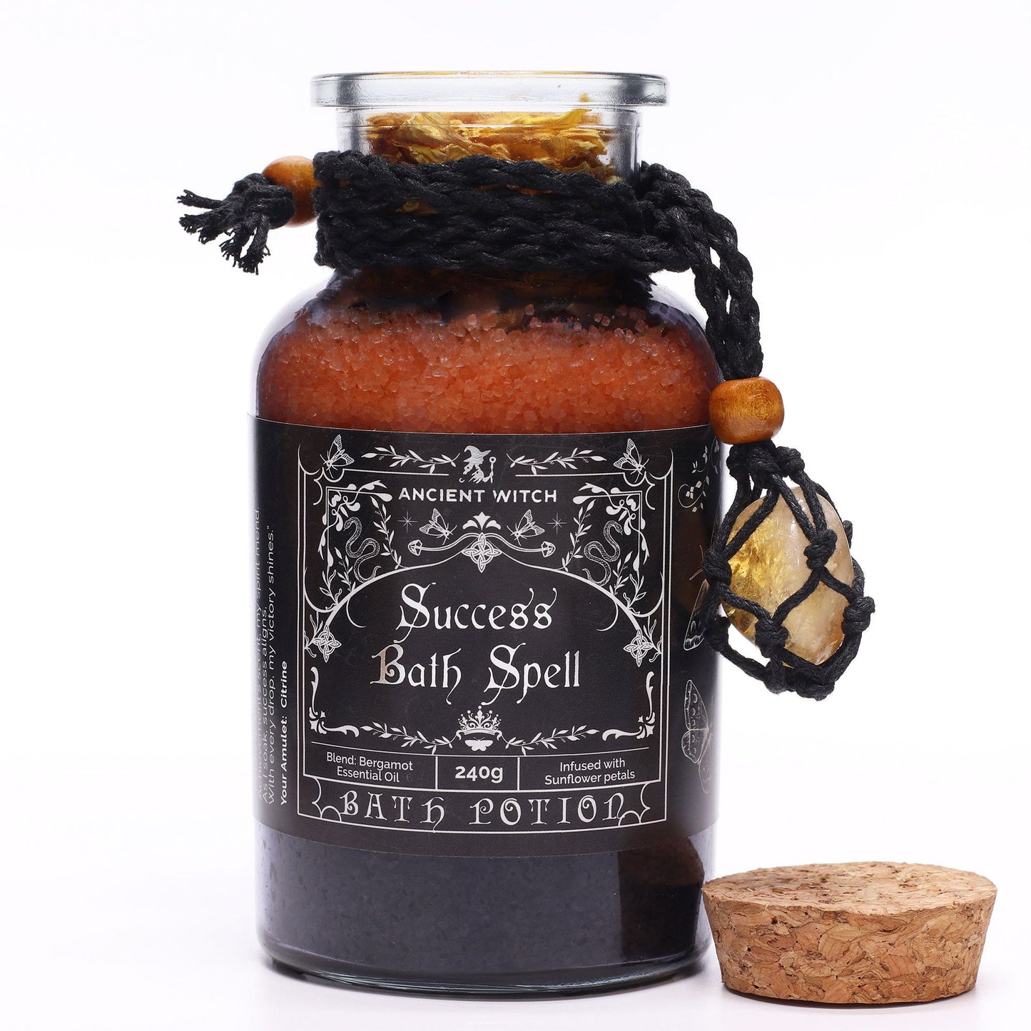 Ancient Witch Success Bath Spell Potion & Citrine Crystal Amulet – Manifestation Ritual Blend