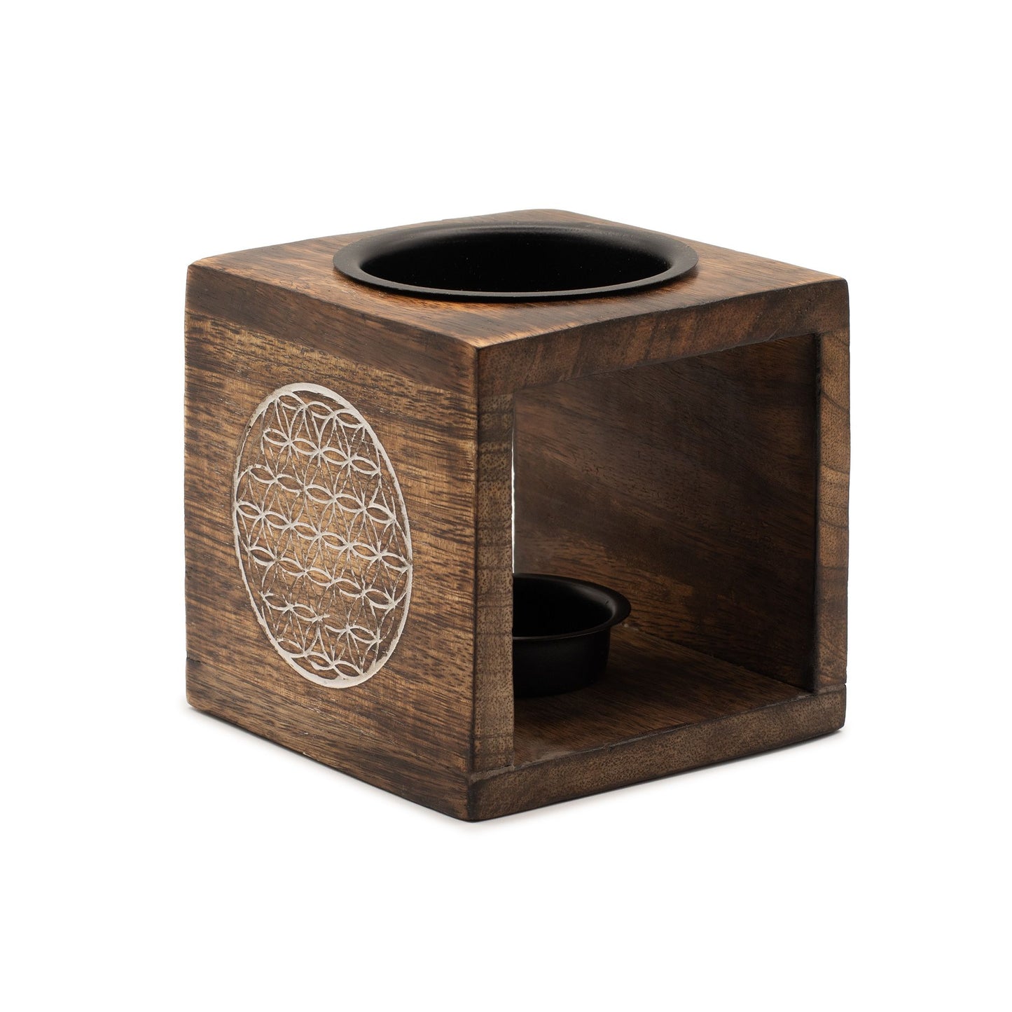 This square oil burner is a beautiful blend of natural craftsmanship and spiritual symbolism. Handcrafted from sustainably sourced Mango Wood, the burner features a rich, dark-stained grain that highlights the organic beauty of the timber.

Each side is engraved with the Flower of Life, a sacred geometric pattern representing creation and the interconnectedness of all life.