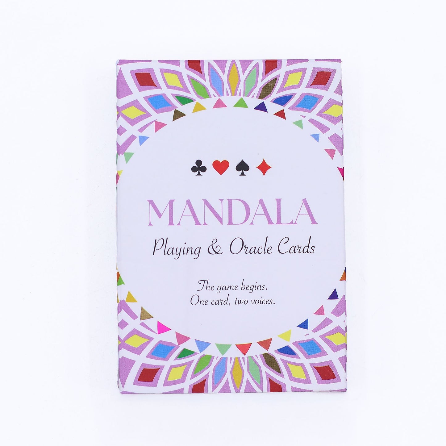 Bring colour, clarity, and mindful reflection to your table with the Mandala Reflection Card Deck, a luminous 54-card set designed for both classic gameplay and intuitive guidance. Each card is adorned with an intricate kaleidoscopic mandala, its patterns echoing the balance of life’s choices and the harmony between movement and stillness.

Every design features mirrored words that allow for two interpretations — one upright, one reversed — offering deeper insight for meditation, daily draws, or personal re