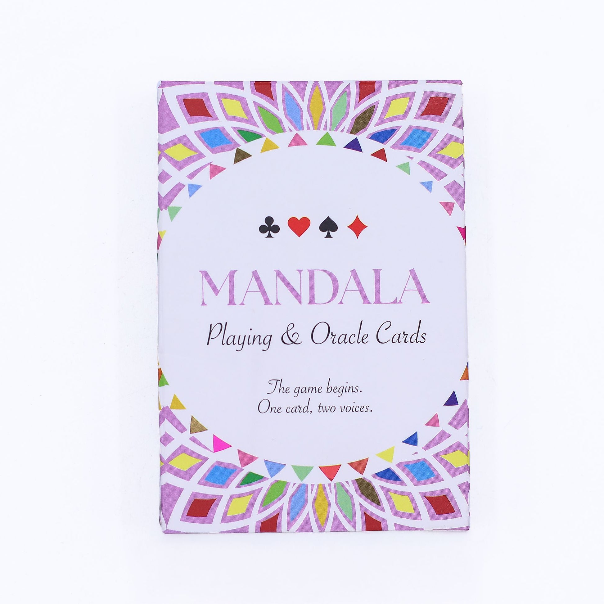 Bring colour, clarity, and mindful reflection to your table with the Mandala Reflection Card Deck, a luminous 54-card set designed for both classic gameplay and intuitive guidance. Each card is adorned with an intricate kaleidoscopic mandala, its patterns echoing the balance of life’s choices and the harmony between movement and stillness.

Every design features mirrored words that allow for two interpretations — one upright, one reversed — offering deeper insight for meditation, daily draws, or personal re