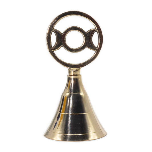 Honour the rhythms of the Goddess with this Altar Brass Bell – Three Moon, crowned with the sacred Triple Moon symbol of Maiden, Mother, and Crone. A powerful emblem of feminine strength and the eternal lunar cycle, this handcrafted ritual bell resonates with clarity and purpose.

Standing 10.5cm tall and forged from solid brass by skilled artisans in India, it carries a balanced weight and produces a pure, resonant chime. Use it to cleanse stagnant energy, call upon deities, mark the opening and closing of