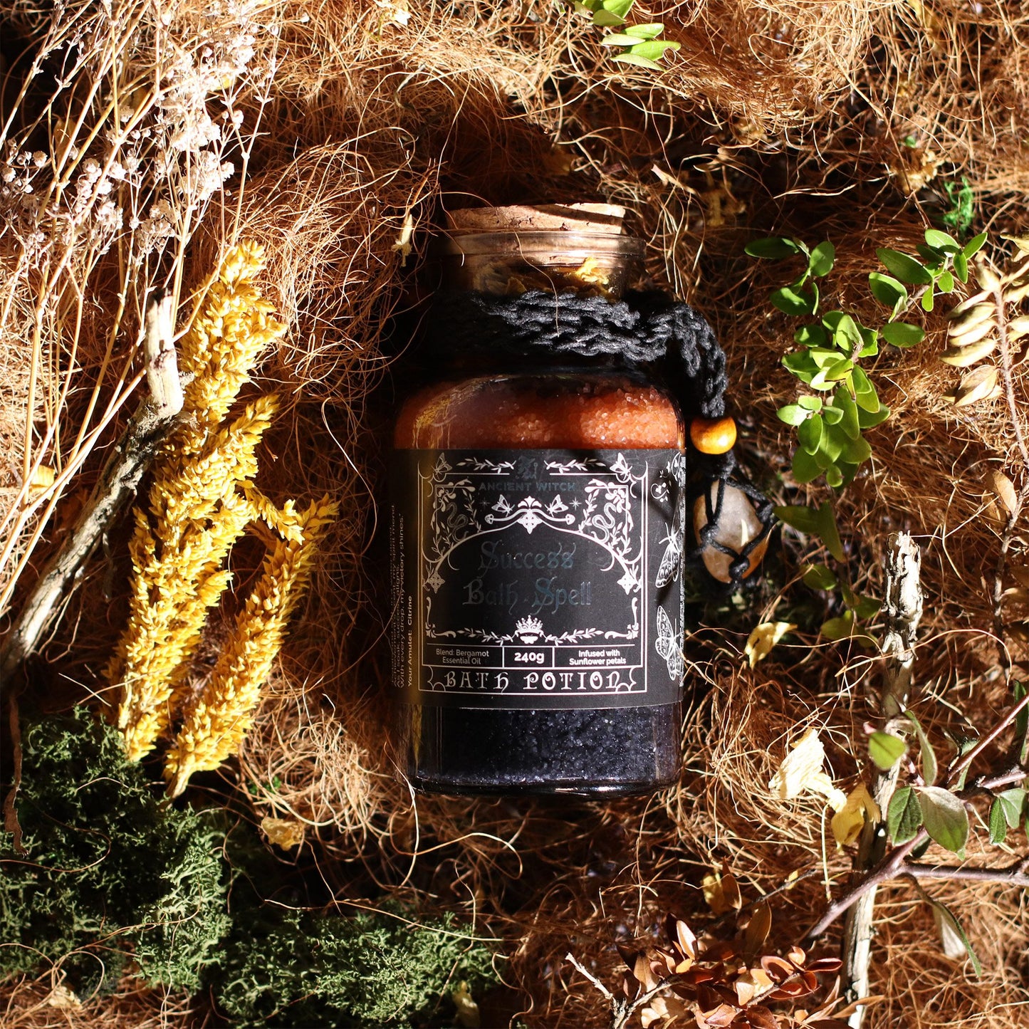 Ancient Witch Success Bath Spell Potion & Citrine Crystal Amulet – Manifestation Ritual Blend