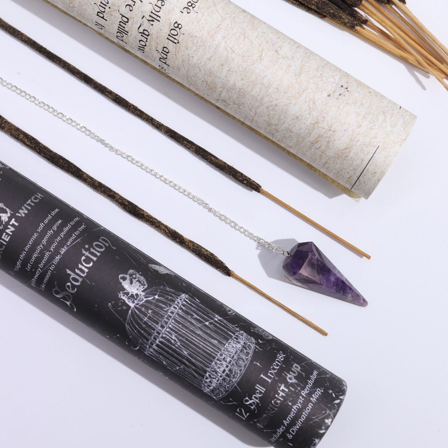 Seduction Spell Incense – Midnight Oud Ritual Set with Amethyst Pendulum