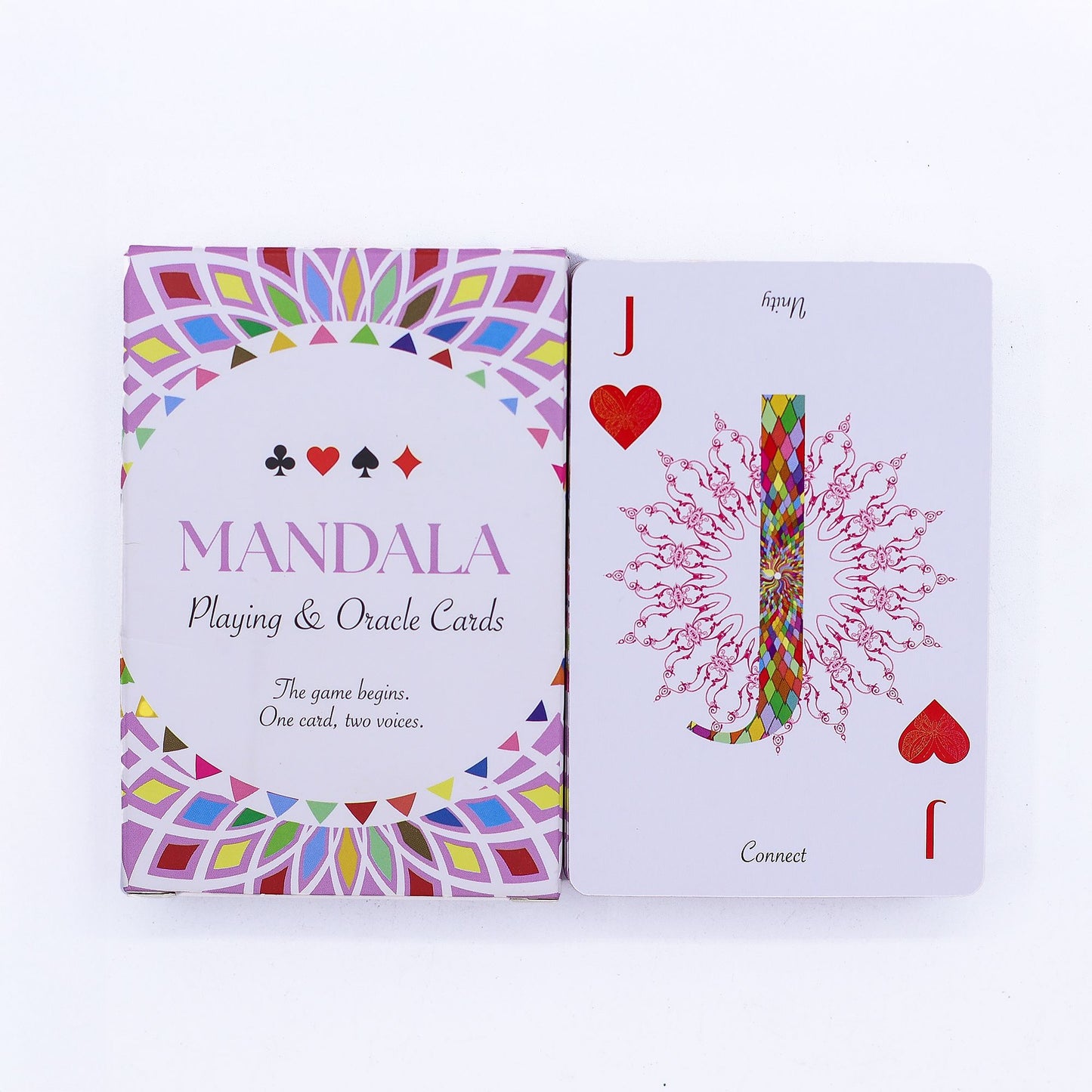 Bring colour, clarity, and mindful reflection to your table with the Mandala Reflection Card Deck, a luminous 54-card set designed for both classic gameplay and intuitive guidance. Each card is adorned with an intricate kaleidoscopic mandala, its patterns echoing the balance of life’s choices and the harmony between movement and stillness.

Every design features mirrored words that allow for two interpretations — one upright, one reversed — offering deeper insight for meditation, daily draws, or personal re