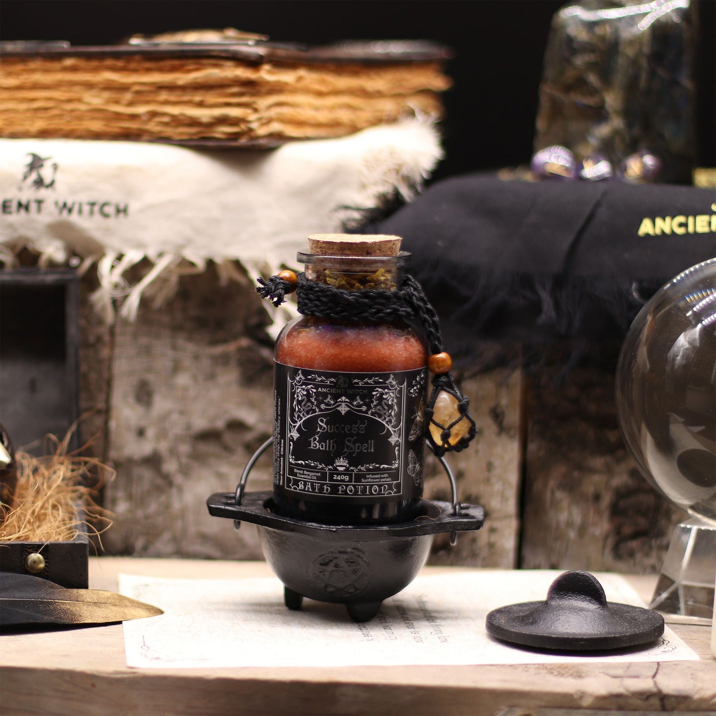 Ancient Witch Success Bath Spell Potion & Citrine Crystal Amulet – Manifestation Ritual Blend