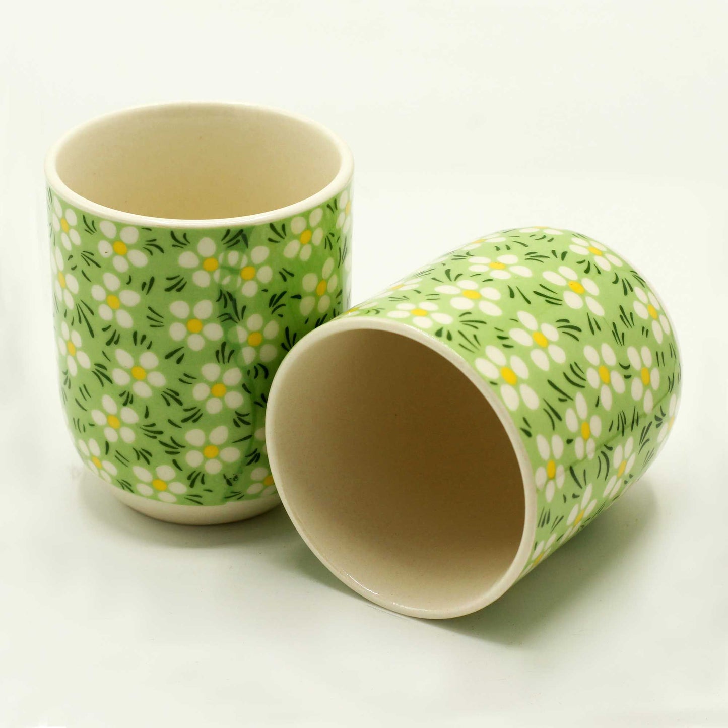 Herbal Tea Cups – Green Daisy Set of 6 – Enchanting Tea Rituals