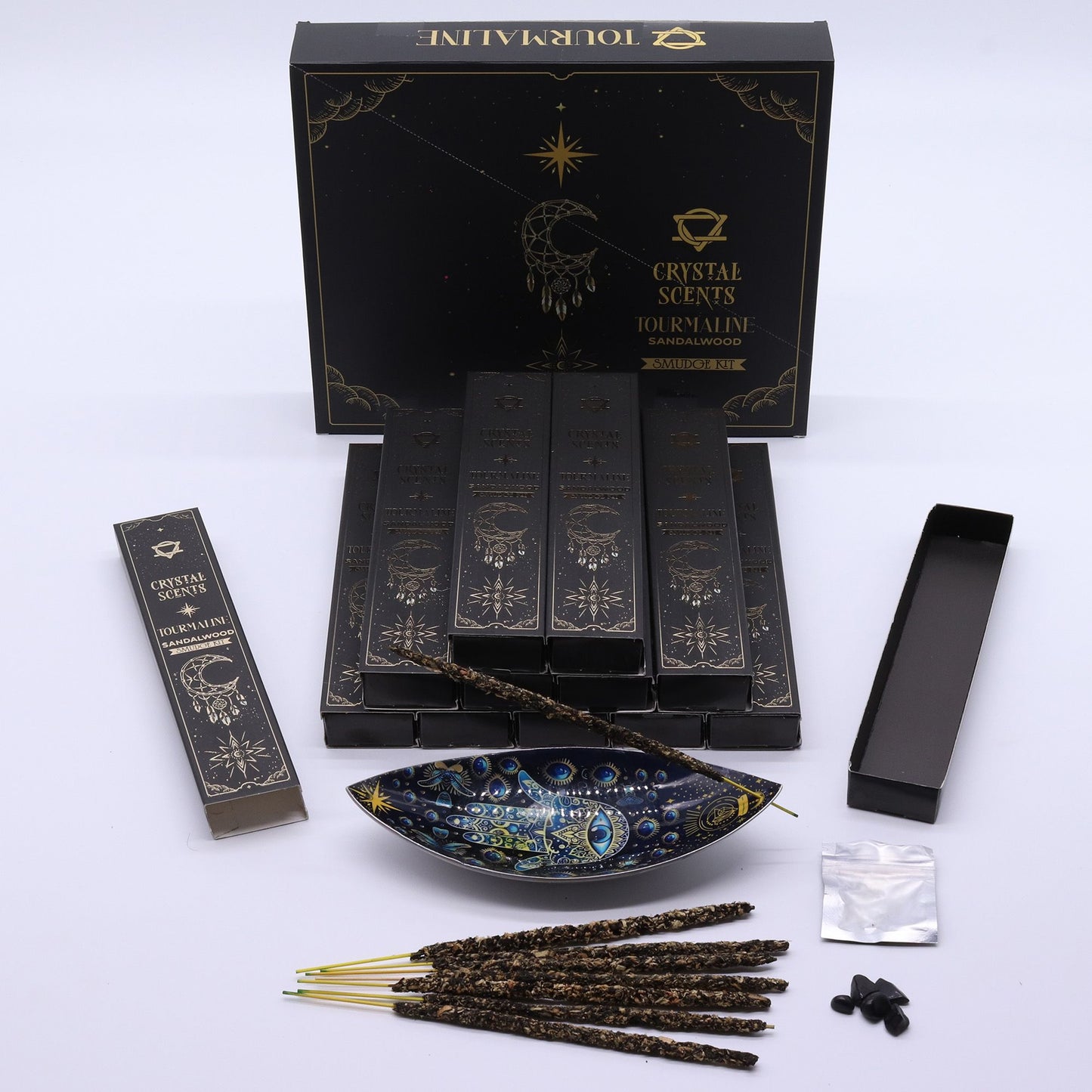Sandalwood Smudge Incense with Tourmaline – Grounding Ritual Aroma Set
