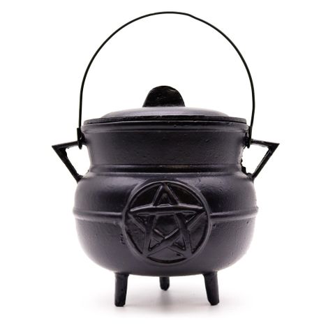 A must-have for anyone drawn to grand ritual implements or captivating decor. Crafted from sturdy cast iron, this cauldron showcases a bold Pentagram. The raised Pentagram represents protection and balance, making it a treasured item for Wiccan, pagan, and spiritual practitioners.