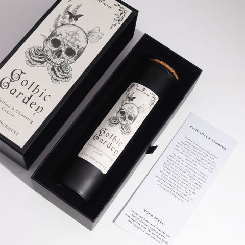 Summon the winds of transformation, my dear. The Ancient Witch Gothic Garden Candle is no mere decoration – it is a vessel of power, forged for the sacred rites of cleansing, release, and spiritual rebirth.

Infused with the clarifying essence of sage and peppermint, this candle banishes stagnant energy and welcomes fresh intentions with every flicker of its flame. The design—an ethereal skull entwined with black roses—speaks of endings that birth new beginnings. Use during full moon ceremonies, after shado