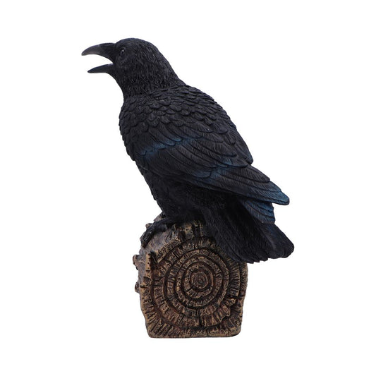 Hush now… do you hear it? The call of the raven echoes through shadowed trees and forgotten graveyards. This 18cm Ravens Cry figurine captures the eerie beauty of this feathered omen, perched solemnly upon a faux-wood log — a sentinel between worlds.

Crafted in high-quality resin and hand-painted with care, every feather is etched with lifelike detail, and the raven’s cold, knowing gaze dares you to listen. With motion-activated sound, this guardian of the veil releases its caw when disturbed — perfect for