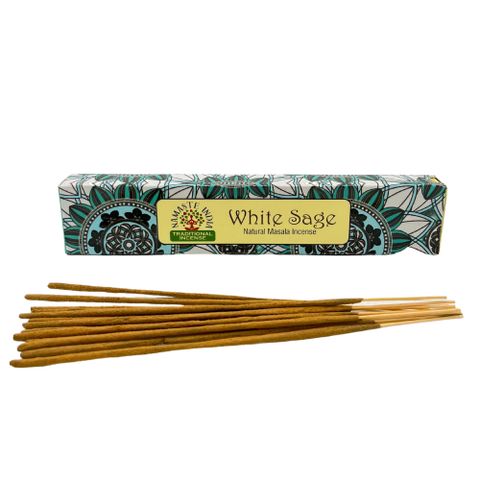 Experience the enchanting Namaste Mandala Masala Incense Sticks—a mystical fusion of ancient tradition and soothing fragrance that invites calm and spiritual balance. Handcrafted with care, these sticks honor India’s rich aromatic legacy. Each box, adorned with detailed mandala designs, embodies unity, harmony, and balance, reflecting the incense’s sacred purpose. Infused with White Sage, known for its purifying and cleansing powers, its gentle herbal sweetness dispels negative energies and renews the spiri